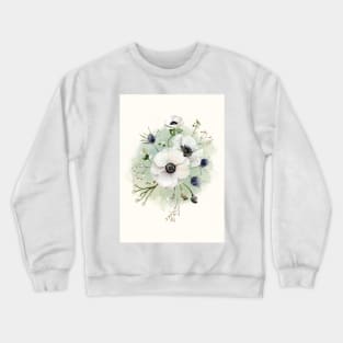 Watercolor botanical vintage Floral minimalist print- White Anemone Flower Crewneck Sweatshirt